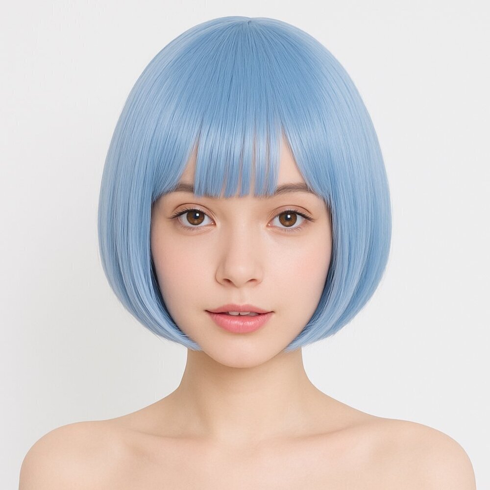 2/$30 NEW Short Bob Baby Blue Wig with Bangs Role CosPlay Dress Up Halloween